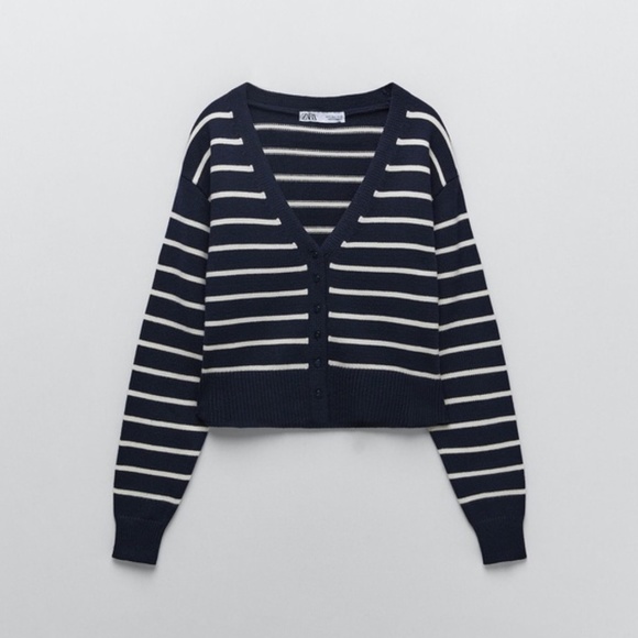 Zara Sweaters Zara Striped Knit Jacket Navy S Poshmark
